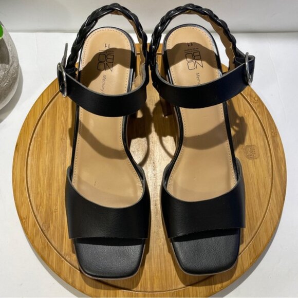 Black Chunky Platform Sandal Square Toe Faux Leather Ankle Strap Heel Size 11 - Picture 5 of 7